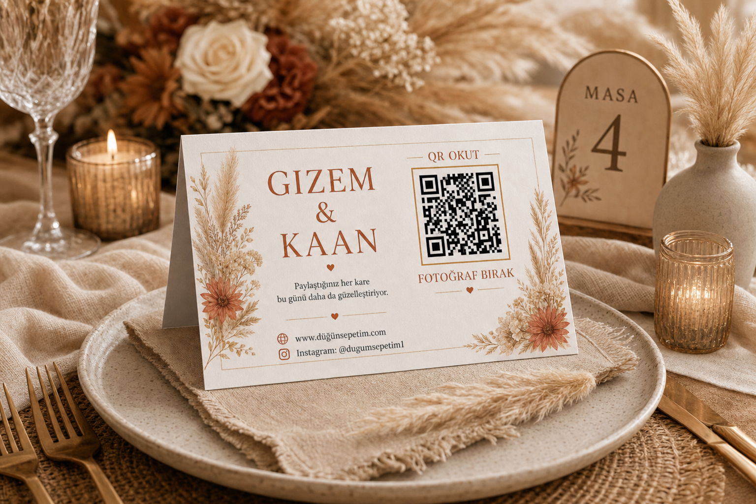 Masa Kartı · Boho Pampas